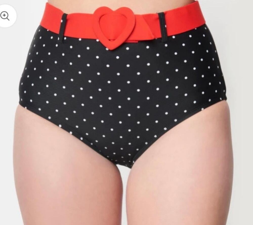 Emily The Strange x Unique Vintage Heart Dot Belted High Waist Swim Bottom M NWT